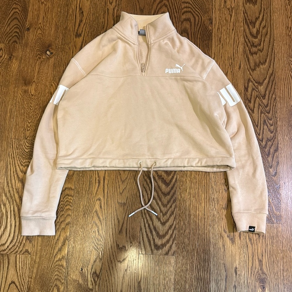 Puma Women’s Medium Beige Cropped Quarter Zip Sweatshirt